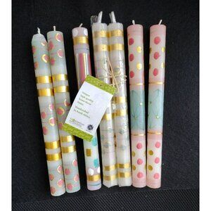 Handcrafted Kapula Candles, Set Of 7, South African, Geometric Gold Pink Blue